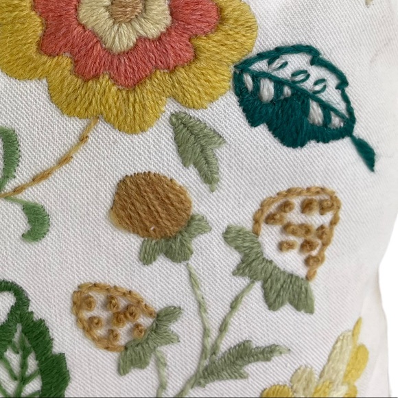 Vintage Boho Handmade Floral Embroidered Cream Accent Pillow 12” Cottage-core - Picture 2 of 16